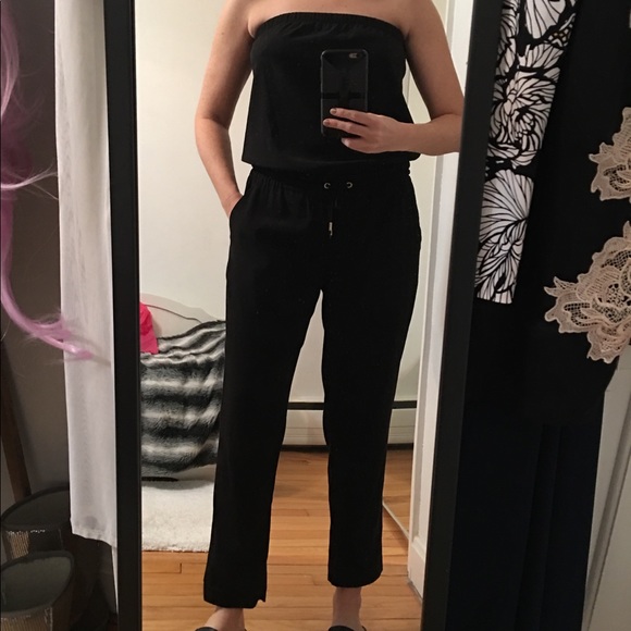 Express Pants - Black strapless jumpsuit with pockets